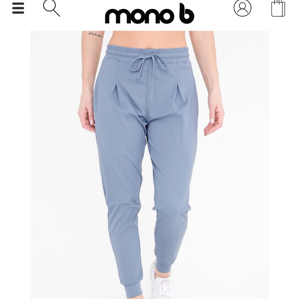 Mono B Joggers Women‎ M Blue Tapered Drawstring Pleated RK010 workout lounge